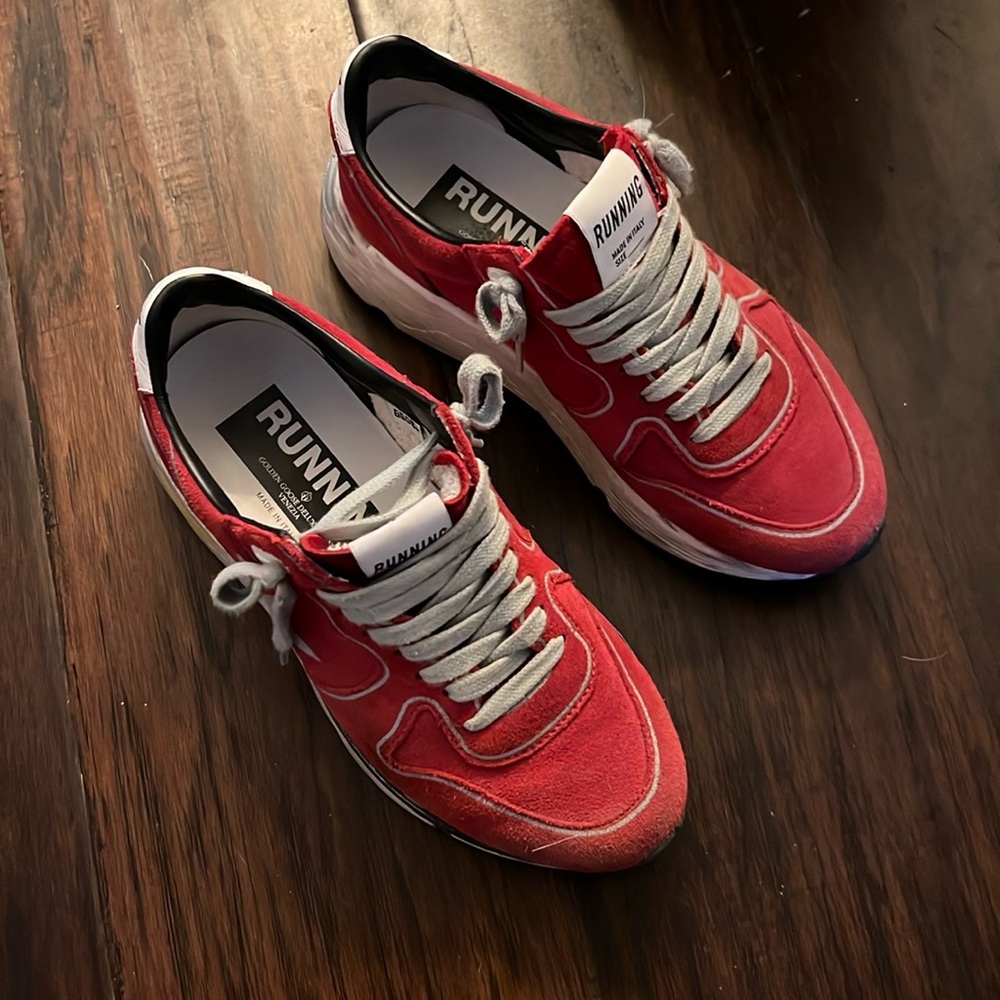 Golden Goose Red and White Sneakers